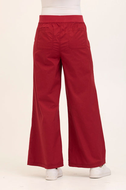 Wearables Core Dacia Stretch Poplin Wide Leg Pull-On Pant Crimson - XCVI