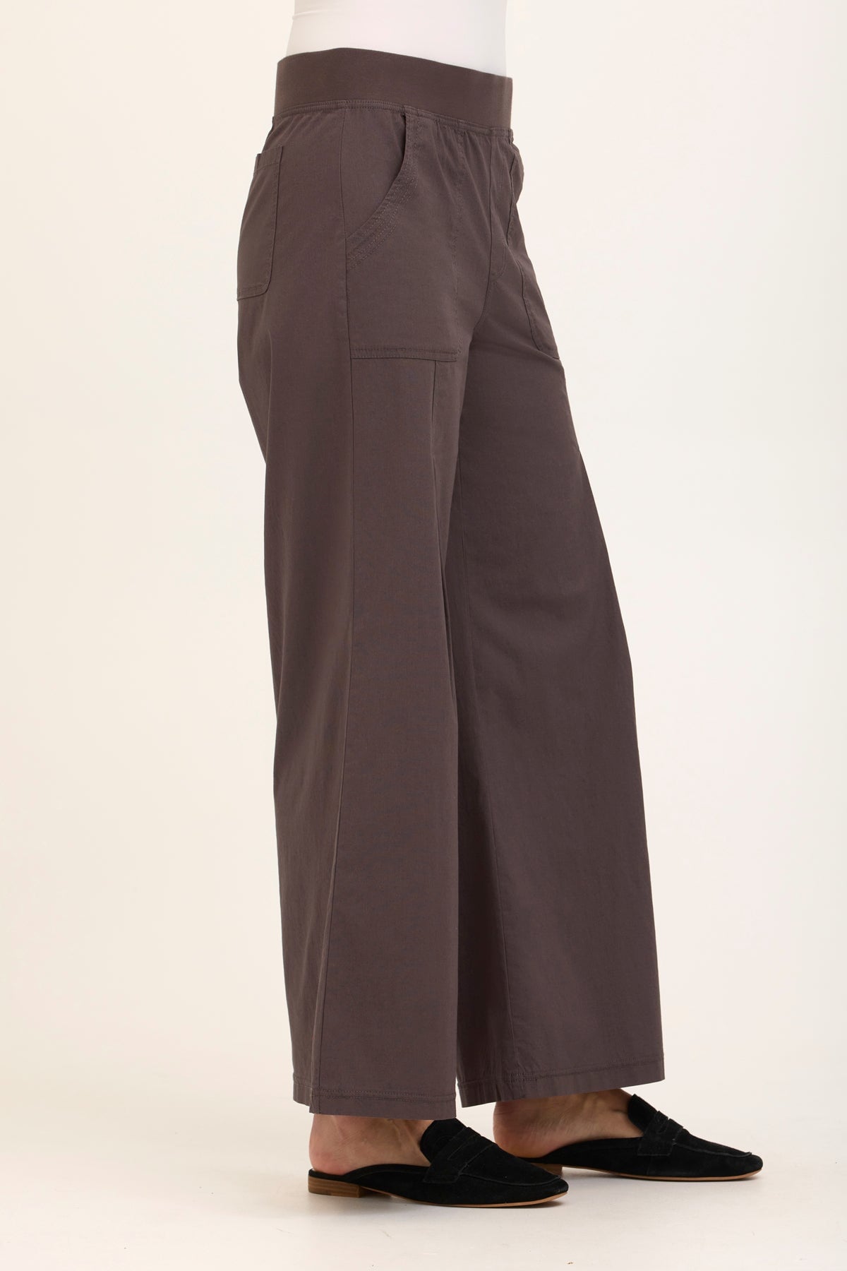 Wearables Core Dacia Stretch Poplin Wide Leg Pull-On Pant Charcoal - XCVI