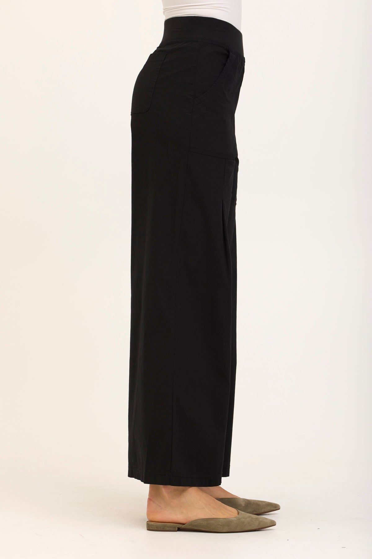 Wearables Core Dacia Stretch Poplin Wide Leg Pull-On Pant Black - XCVI