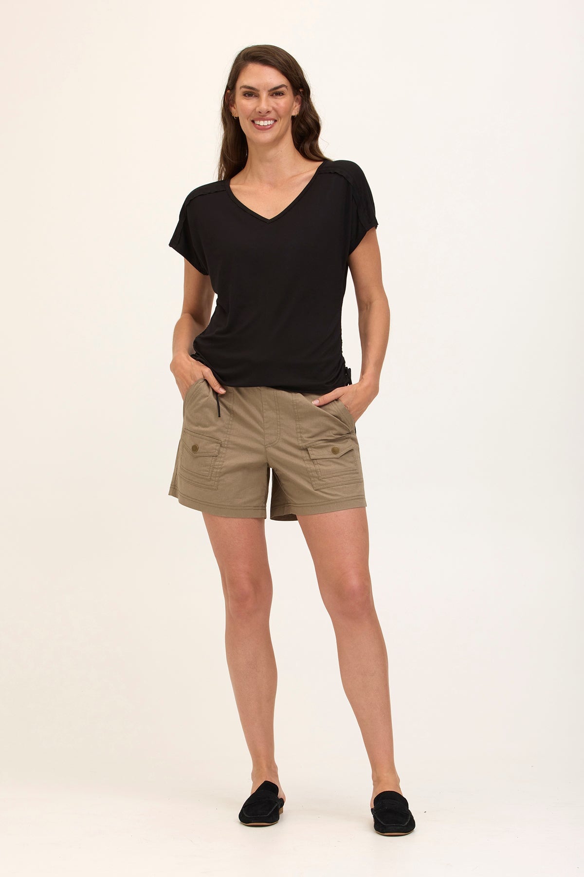 Wearables Core Stretch Poplin Cargo Pull-On Short Truffle - XCVI
