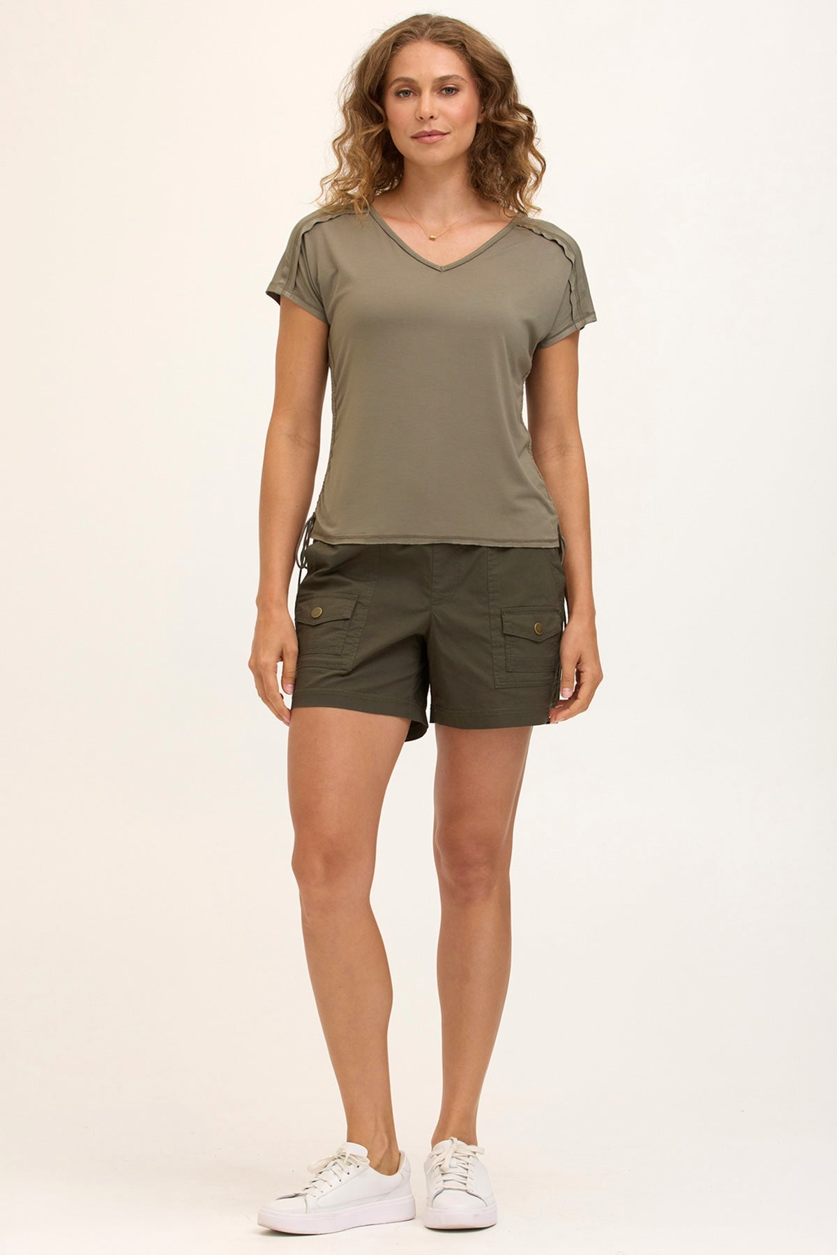 Wearables Core Stretch Poplin Cargo Pull-On Short Olive - XCVI