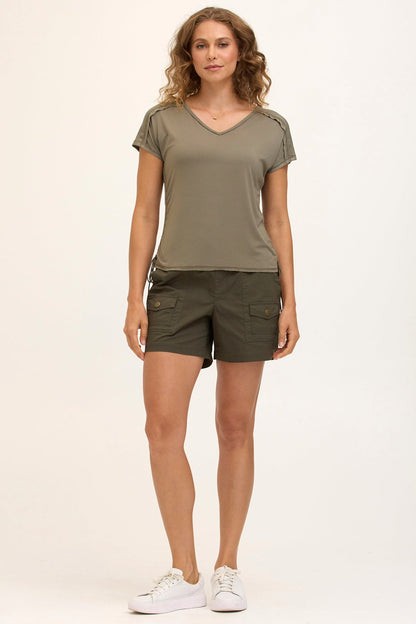 Wearables Core Stretch Poplin Cargo Pull-On Short Olive - XCVI