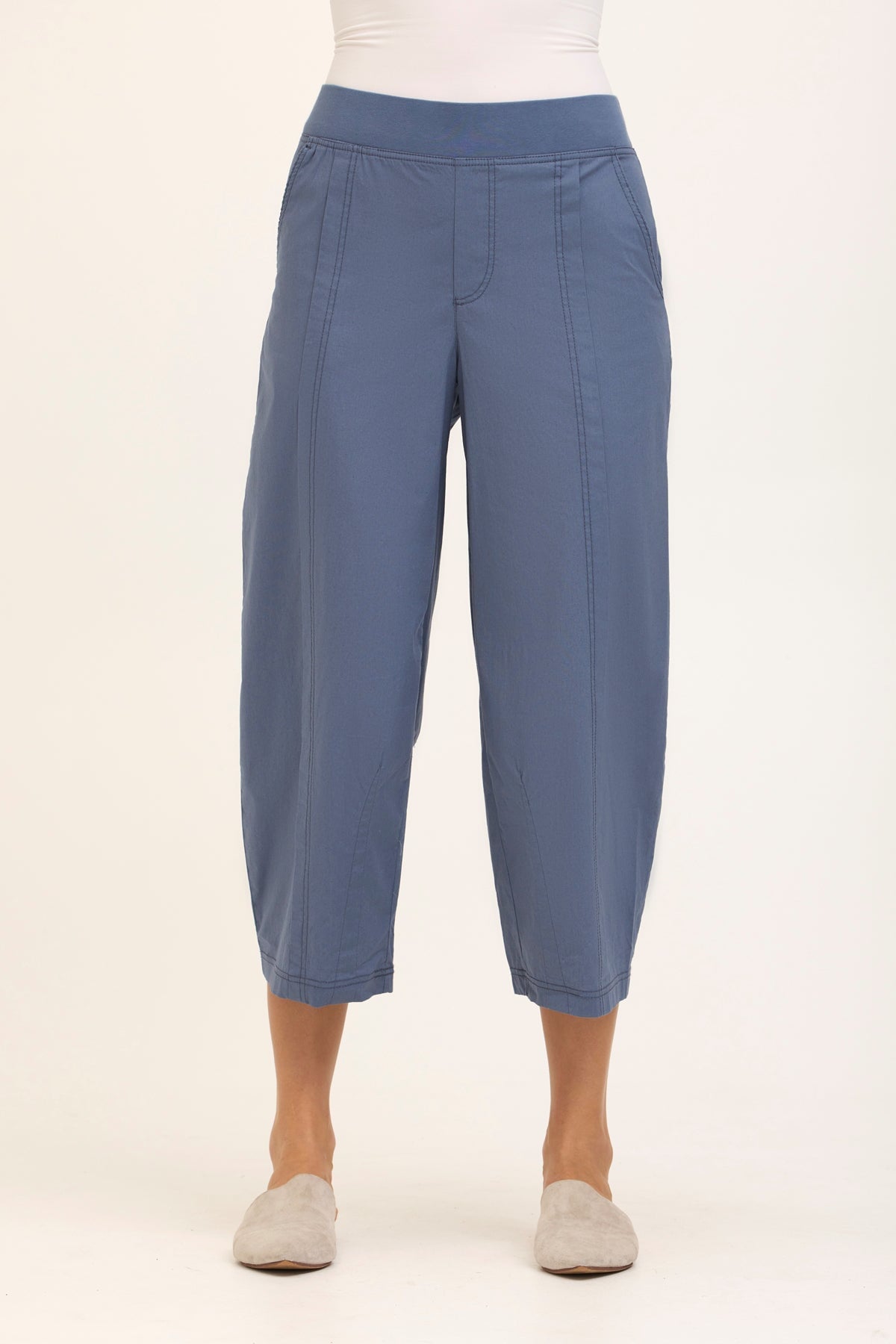 Benson Stretch Poplin Pull-On Waist Barrel Crop Pant Tidal - XCVI