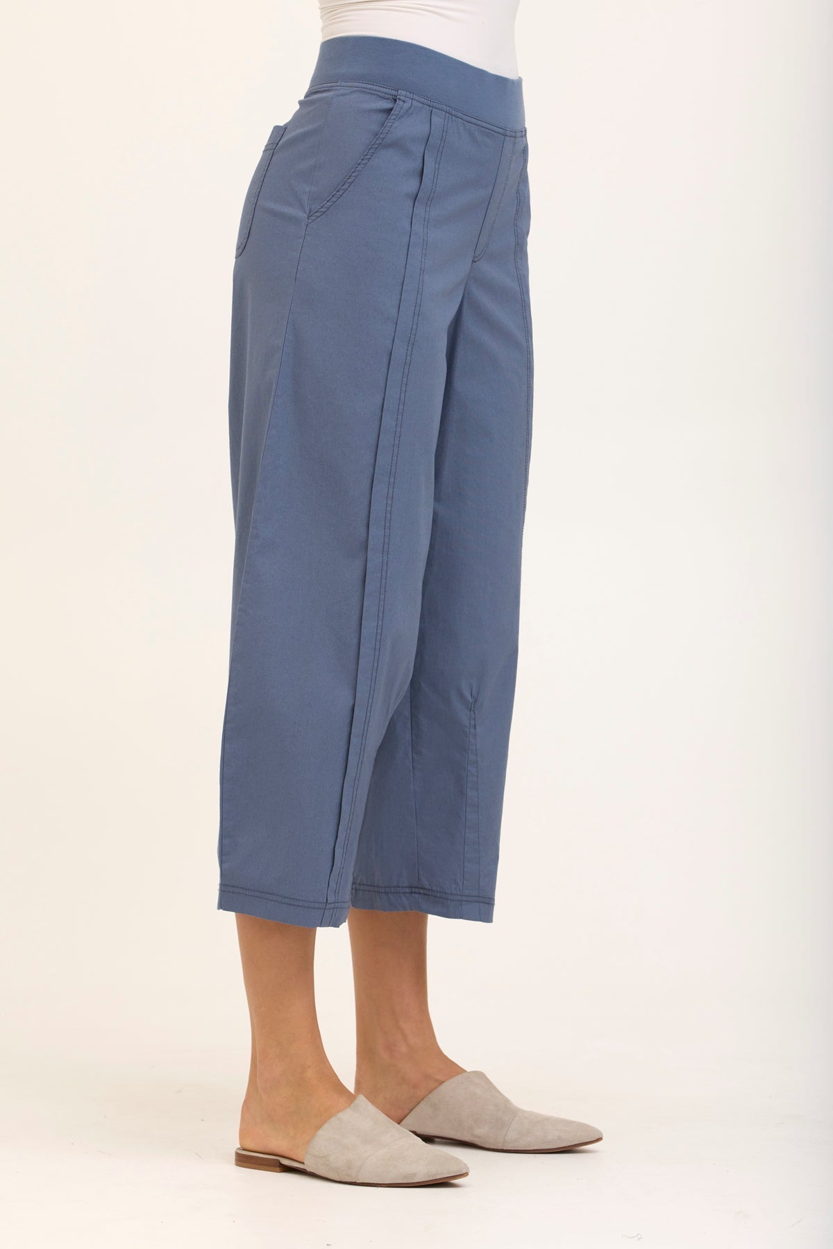 Benson Stretch Poplin Pull-On Waist Barrel Crop Pant Tidal - XCVI