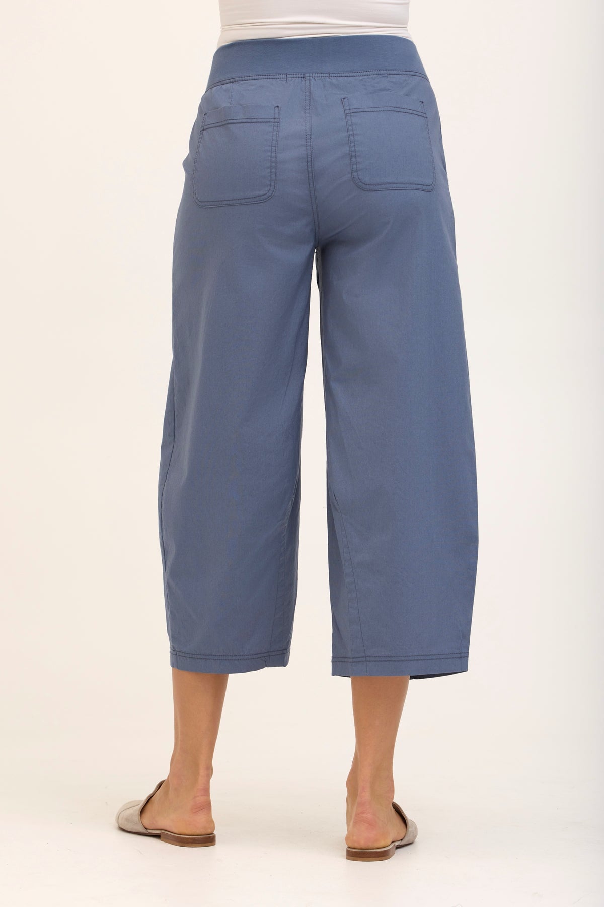 Benson Stretch Poplin Pull-On Waist Barrel Crop Pant Tidal - XCVI