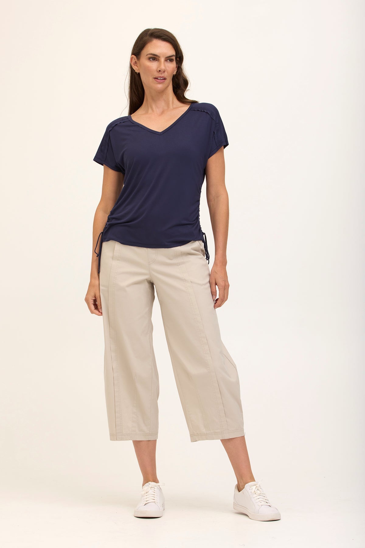 Benson Stretch Poplin Pull-On Waist Barrel Crop Pant Silverstone - XCVI