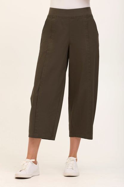 Benson Stretch Poplin Pull-On Waist Barrel Crop Pant Olive - XCVI