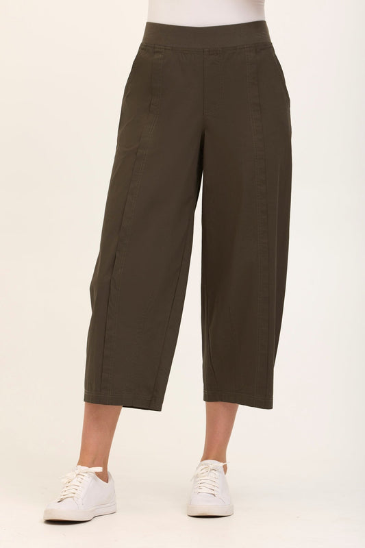 Benson Stretch Poplin Pull-On Waist Barrel Crop Pant Olive - XCVI