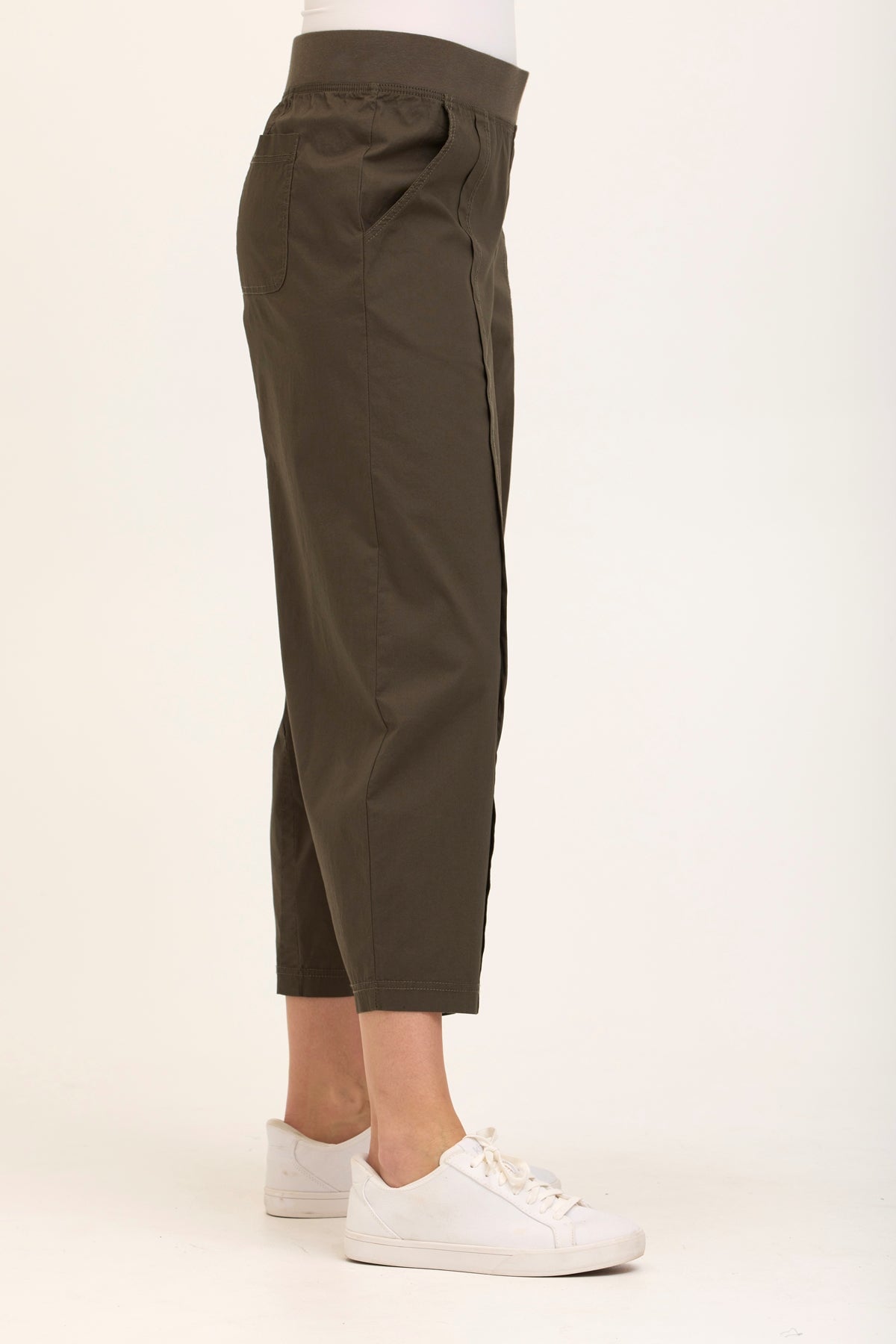 Benson Stretch Poplin Pull-On Waist Barrel Crop Pant Olive - XCVI