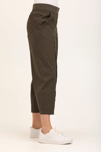 Benson Stretch Poplin Pull-On Waist Barrel Crop Pant Olive - XCVI