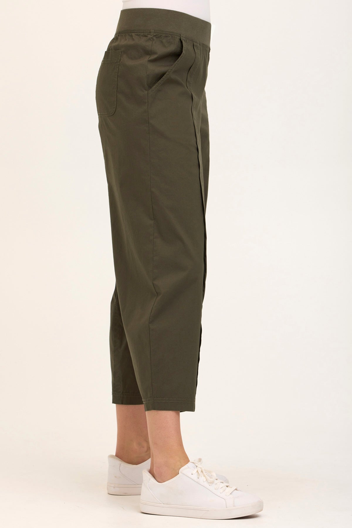 Benson Stretch Poplin Pull-On Waist Barrel Crop Pant Olive - XCVI