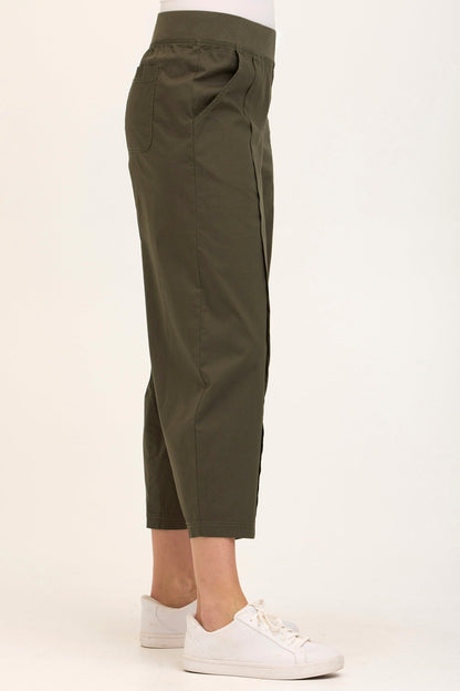 Benson Stretch Poplin Pull-On Waist Barrel Crop Pant Olive - XCVI
