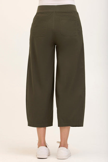 Benson Stretch Poplin Pull-On Waist Barrel Crop Pant Olive - XCVI