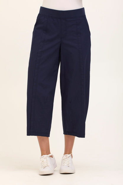 Benson Stretch Poplin Pull-On Waist Barrel Crop Pant Navy - XCVI