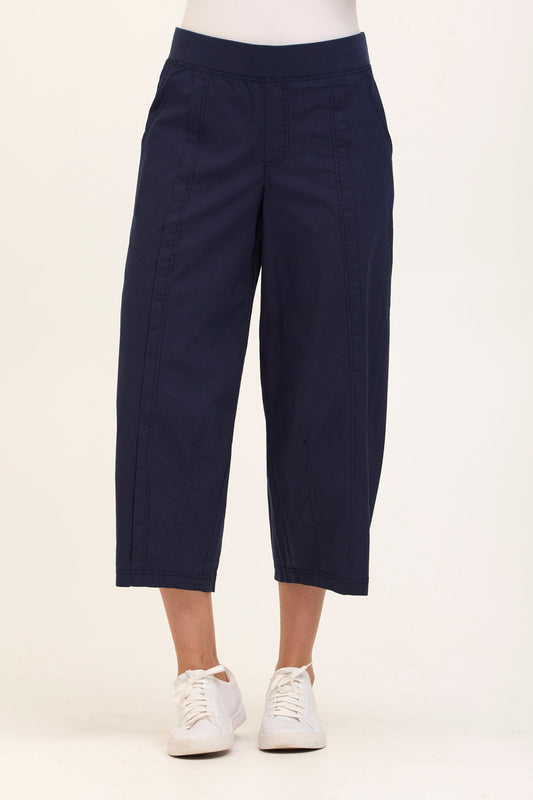 Benson Stretch Poplin Pull-On Waist Barrel Crop Pant Navy - XCVI