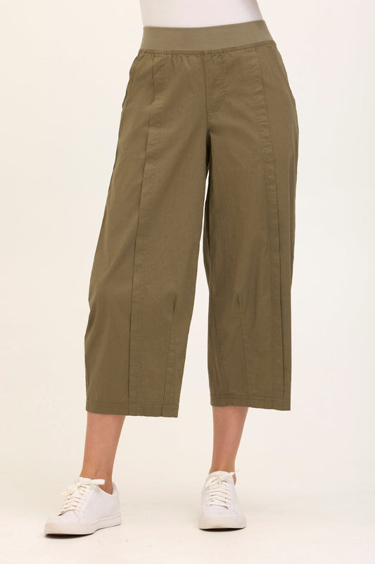 Benson Stretch Poplin Pull-On Waist Barrel Crop Pant Hillside - XCVI