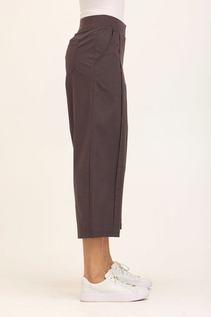 Benson Stretch Poplin Pull-On Waist Barrel Crop Pant Charcoal - XCVI