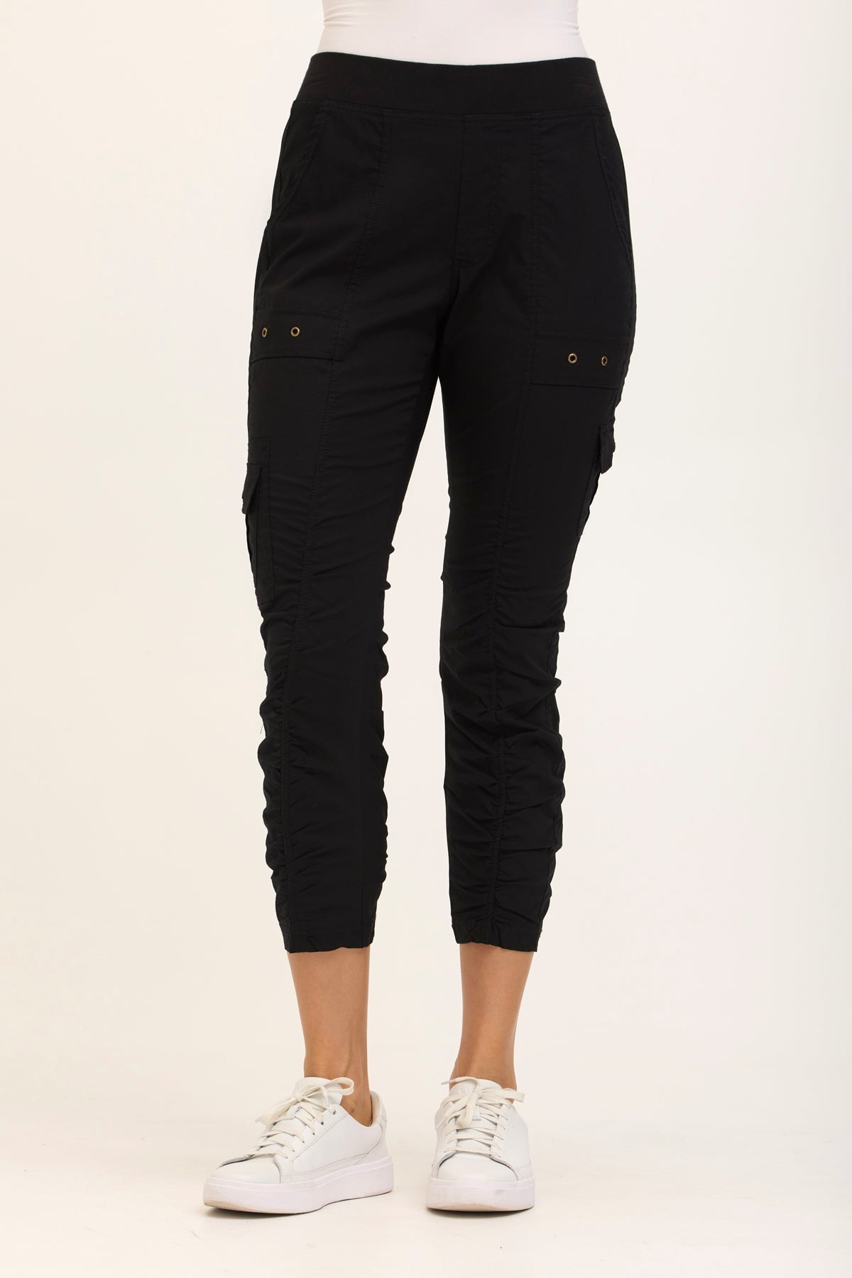 Wearables Tilton Stretch Poplin Ruched Crop Skinny Pant Black - XCVI