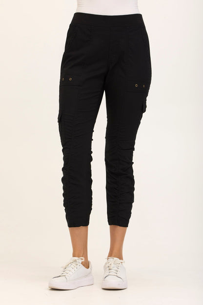 Wearables Tilton Stretch Poplin Ruched Crop Skinny Pant Black - XCVI
