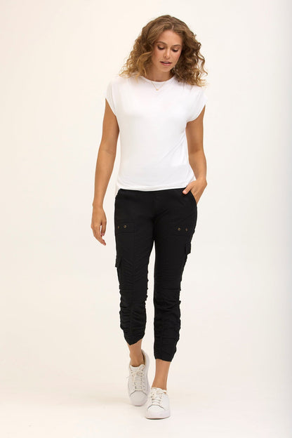 Wearables Tilton Stretch Poplin Ruched Crop Skinny Pant Black - XCVI