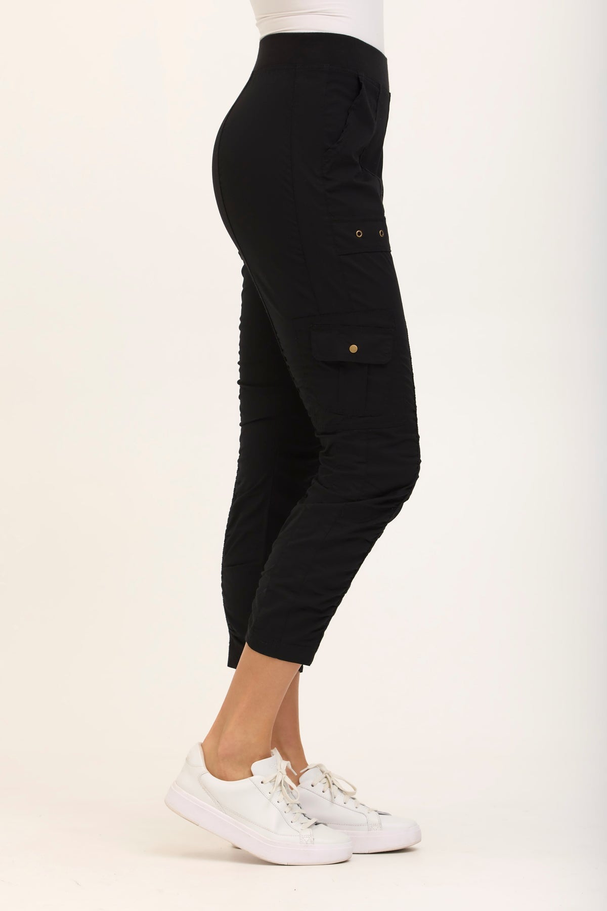 Wearables Tilton Stretch Poplin Ruched Crop Skinny Pant Black - XCVI