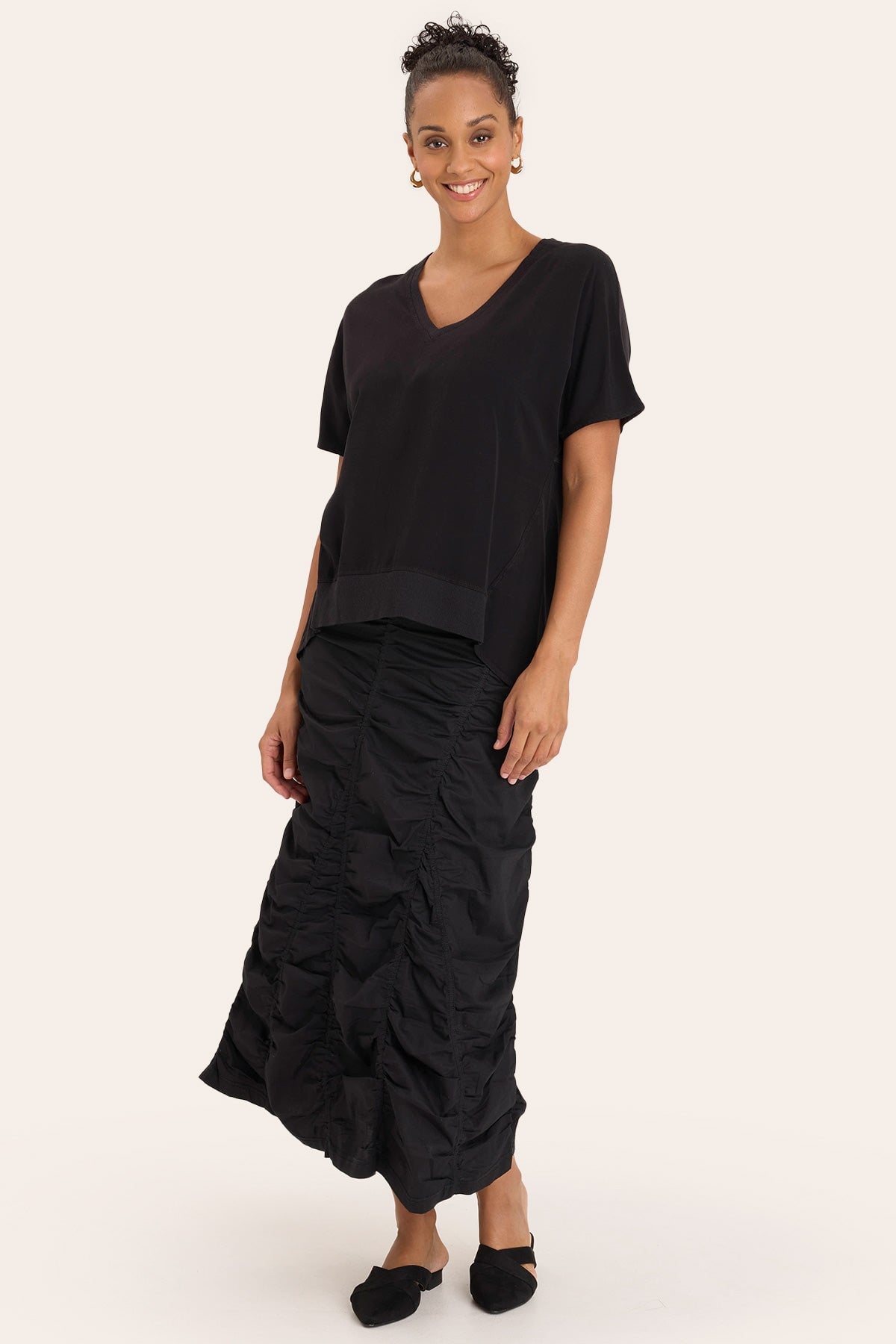 Gored Peasant Skirt in Black  - XCVI