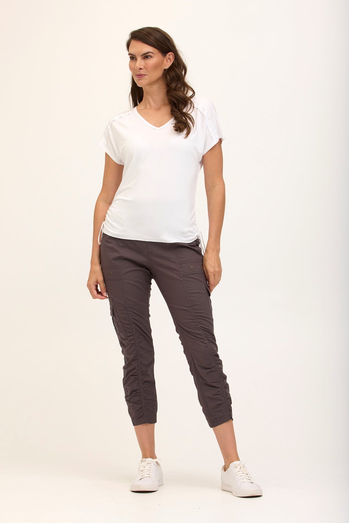 Wearables Tilton Stretch Poplin Ruched Crop Skinny Pant Charcoal - XCVI