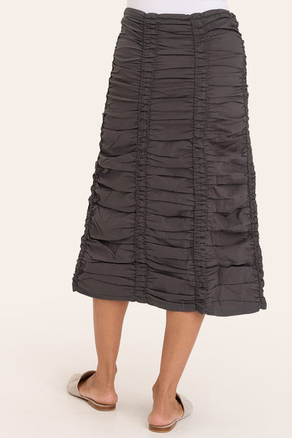 Core by Shirred Drawstring Midi Skirt in Stretch Poplin in Grey  - XCVI