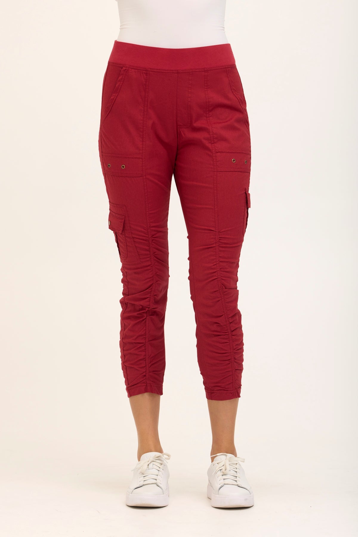 Wearables Tilton Stretch Poplin Ruched Crop Skinny Pant Crimson - XCVI