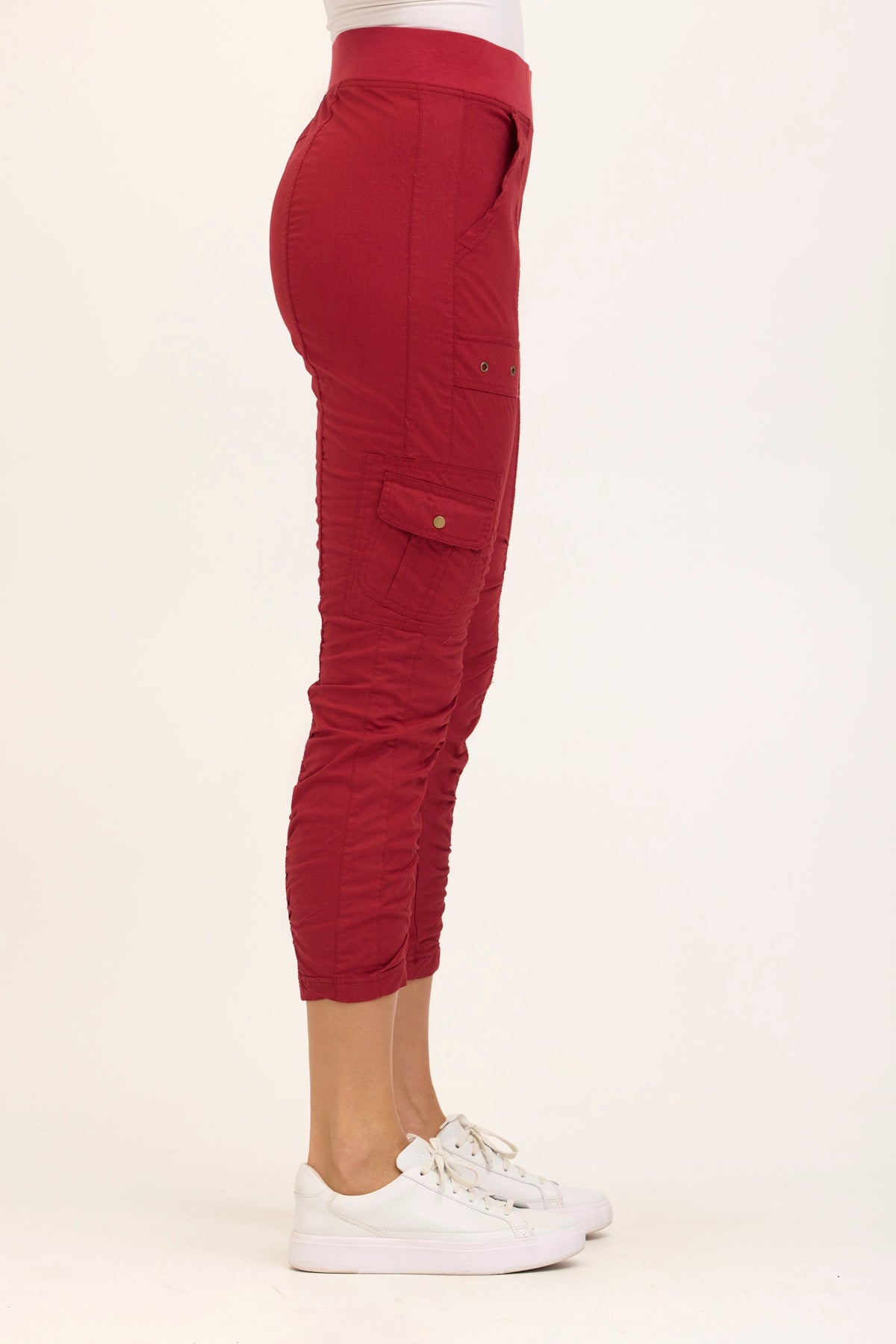 Wearables Tilton Stretch Poplin Ruched Crop Skinny Pant Crimson - XCVI