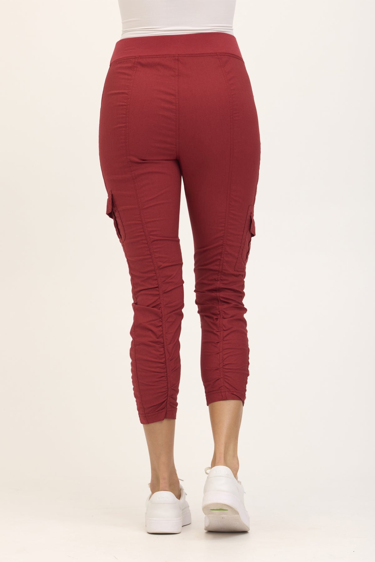 Wearables Tilton Stretch Poplin Ruched Crop Skinny Pant Crimson - XCVI