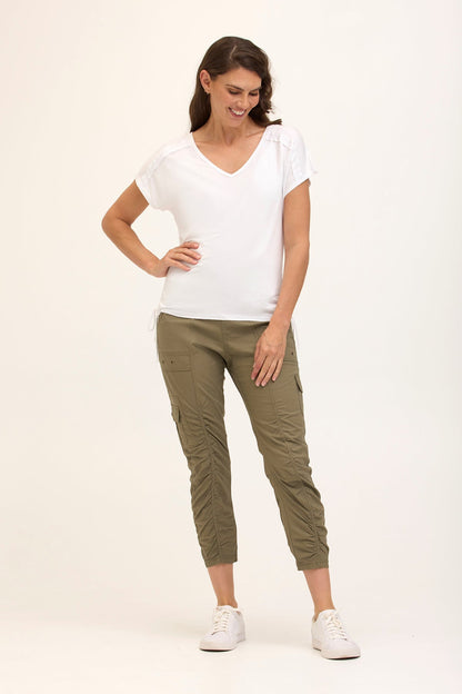 Wearables Tilton Stretch Poplin Ruched Crop Skinny Pant Hillside - XCVI
