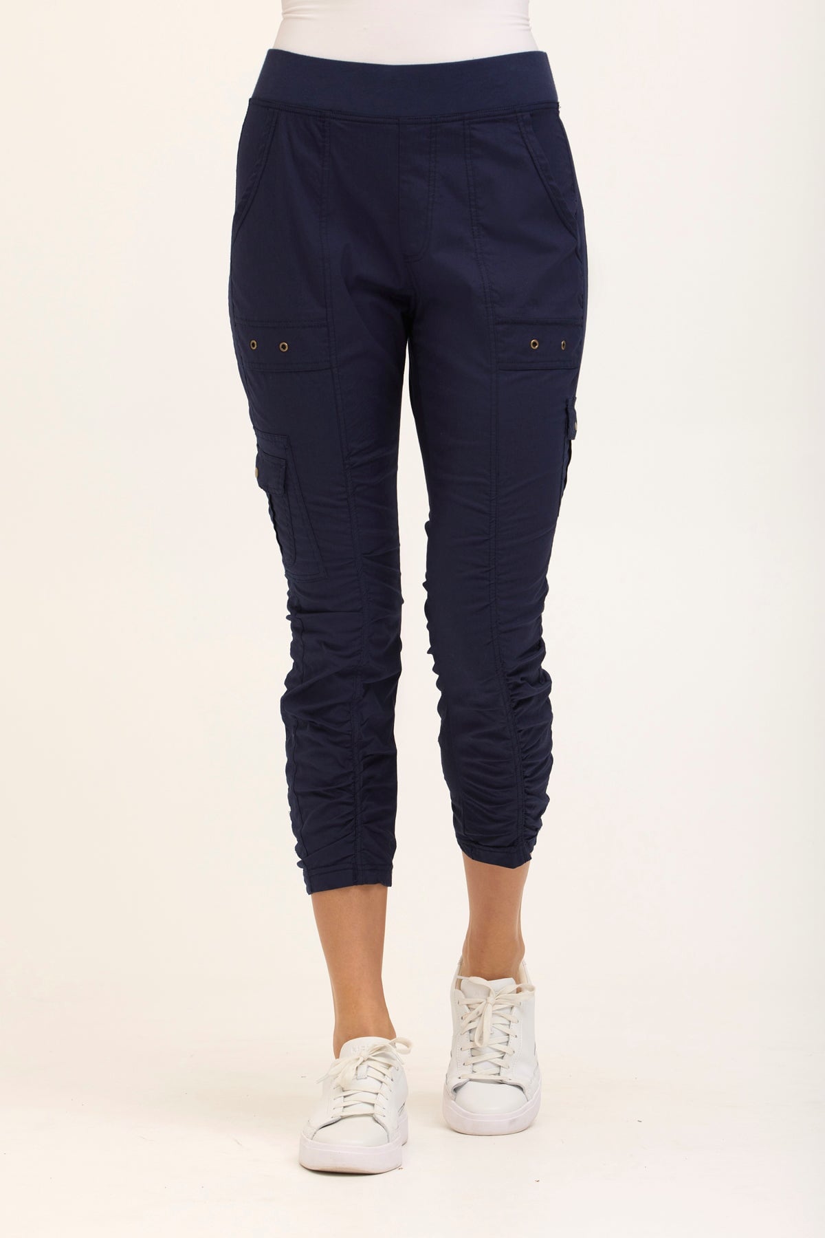 Wearables Tilton Stretch Poplin Ruched Crop Skinny Pant Navy - XCVI