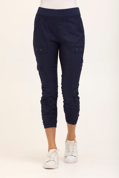 Wearables Tilton Stretch Poplin Ruched Crop Skinny Pant Navy - XCVI