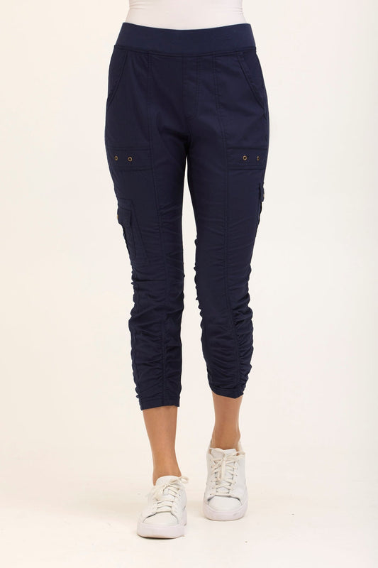 Wearables Tilton Stretch Poplin Ruched Crop Skinny Pant Navy - XCVI