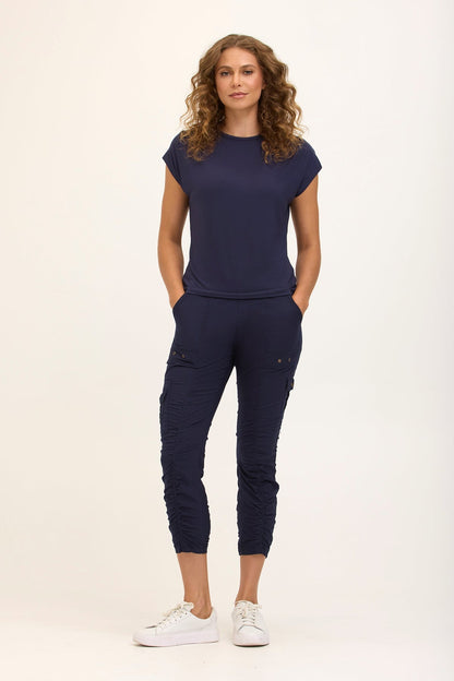 Wearables Tilton Stretch Poplin Ruched Crop Skinny Pant Navy - XCVI