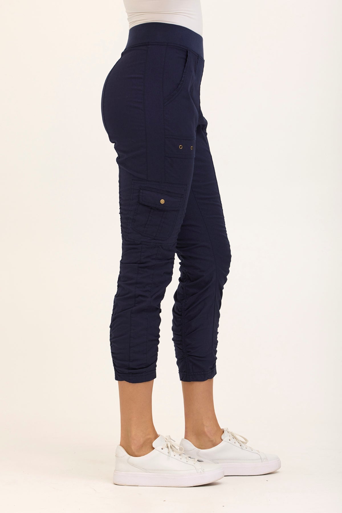 Wearables Tilton Stretch Poplin Ruched Crop Skinny Pant Navy - XCVI
