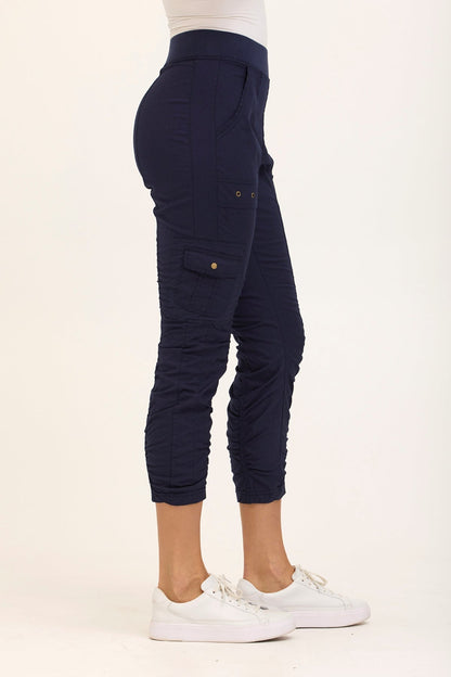 Wearables Tilton Stretch Poplin Ruched Crop Skinny Pant Navy - XCVI