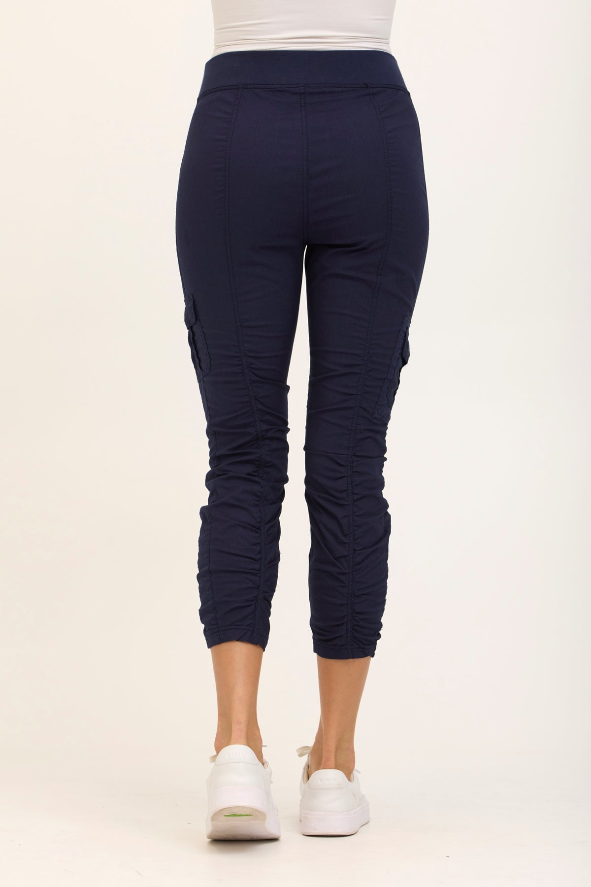 Wearables Tilton Stretch Poplin Ruched Crop Skinny Pant Navy - XCVI