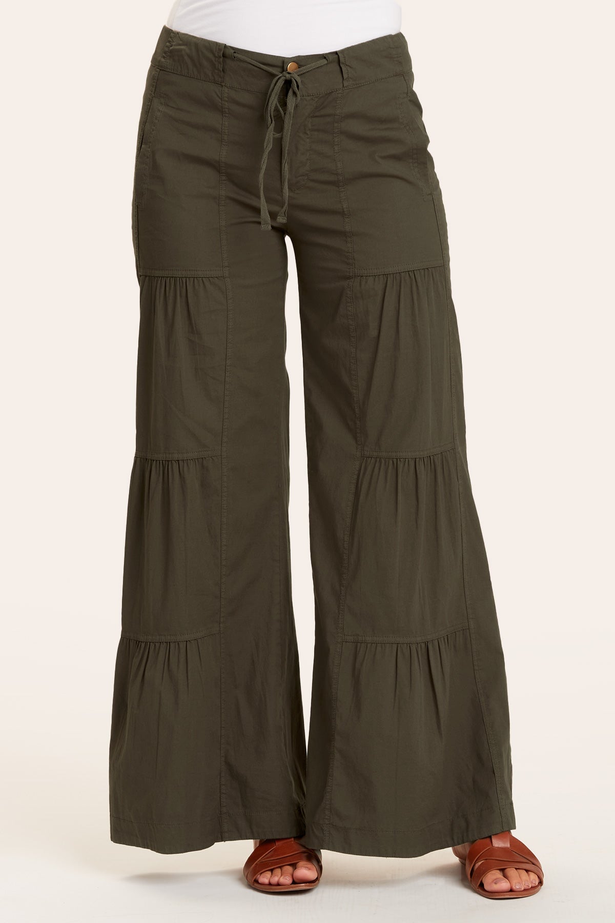 Terraced Wide Leg Pant in Olive  - XCVI