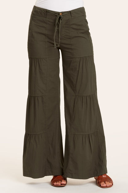Terraced Wide Leg Pant in Olive  - XCVI