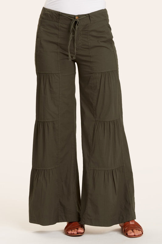Terraced Wide Leg Pant in Olive  - XCVI