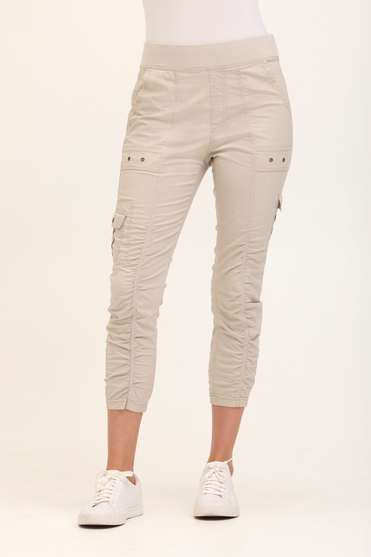 Wearables Tilton Stretch Poplin Ruched Crop Skinny Pant Silverstone - XCVI