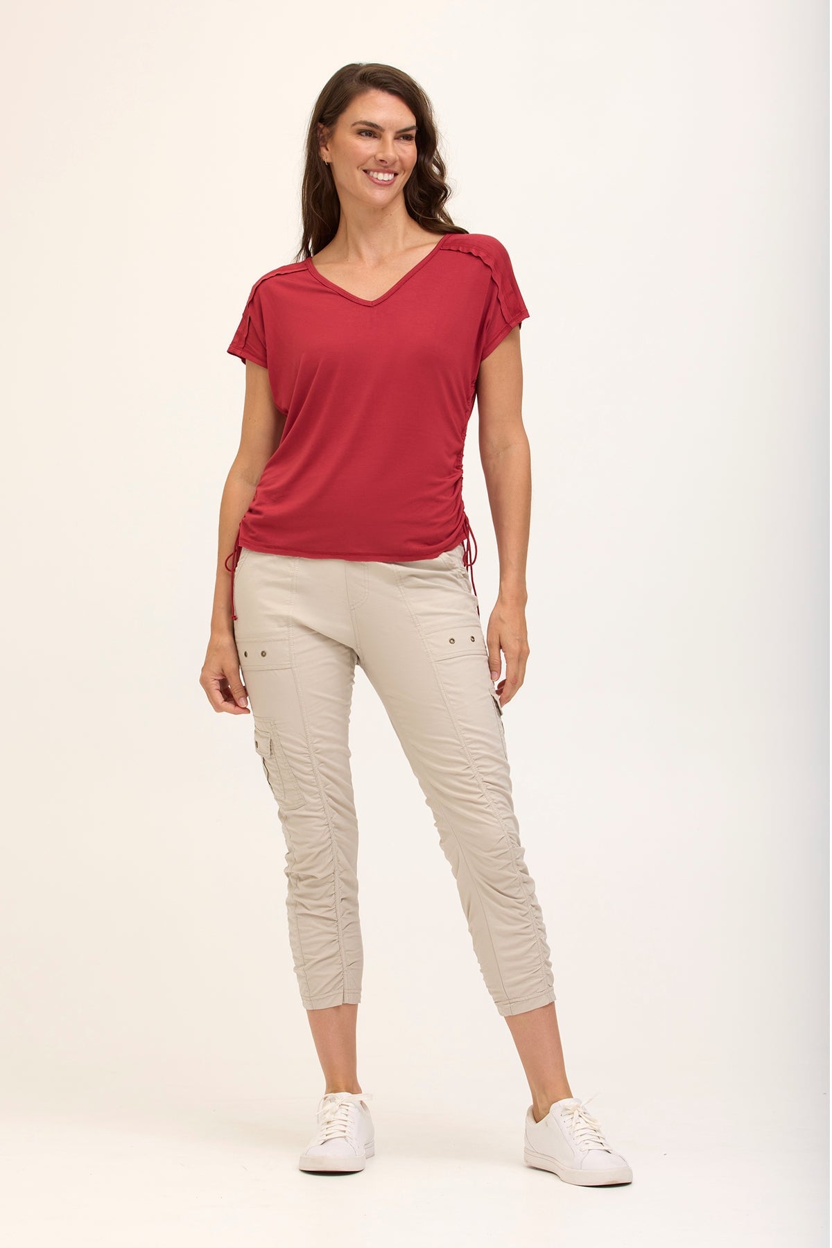 Wearables Tilton Stretch Poplin Ruched Crop Skinny Pant Silverstone - XCVI