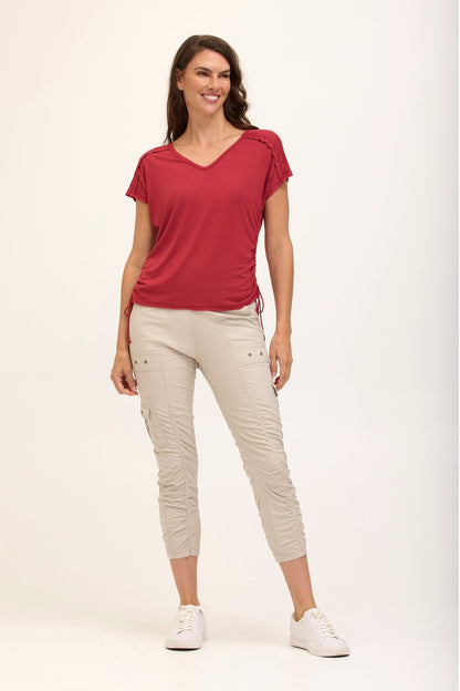 Wearables Tilton Stretch Poplin Ruched Crop Skinny Pant Silverstone - XCVI