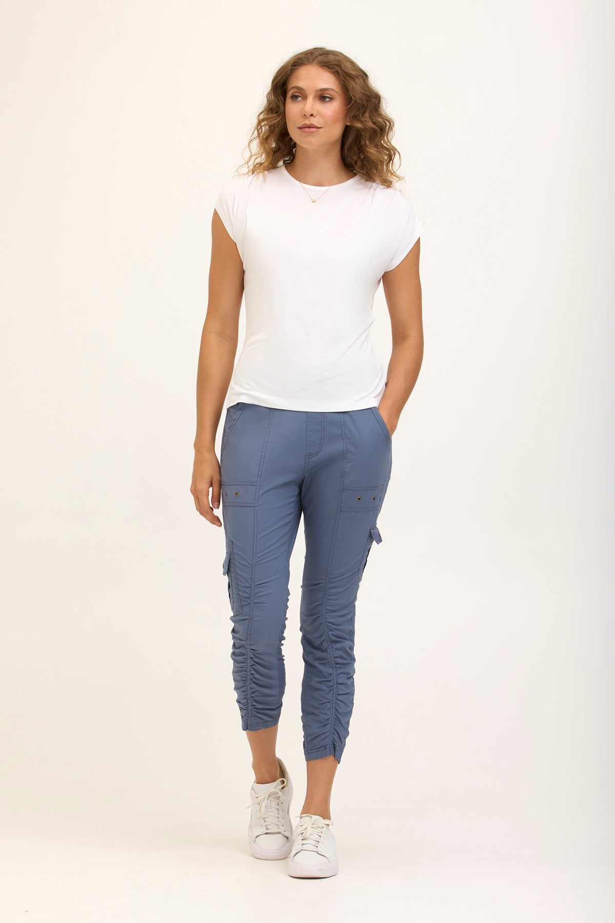 Wearables Tilton Stretch Poplin Ruched Crop Skinny Pant Tidal - XCVI