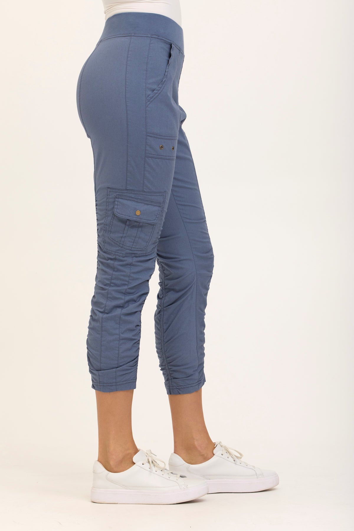 Wearables Tilton Stretch Poplin Ruched Crop Skinny Pant Tidal - XCVI