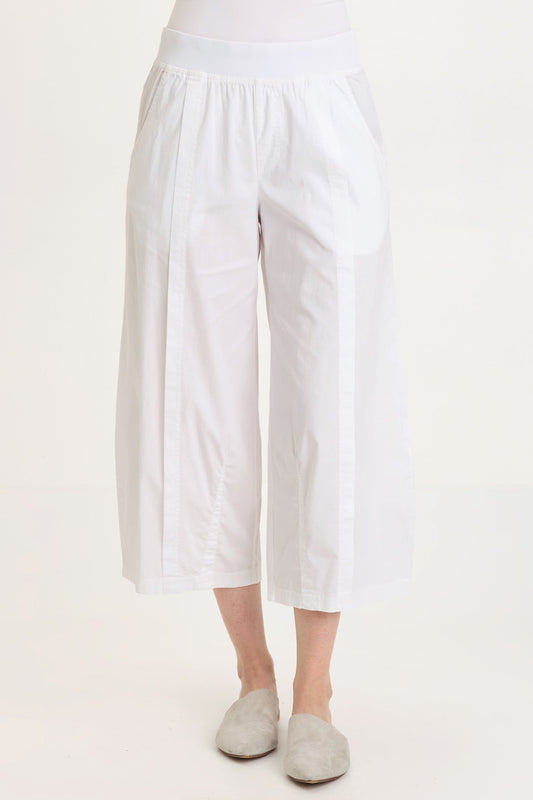 Benson Stretch Poplin Pull-On Waist Barrel Crop Pant White - XCVI