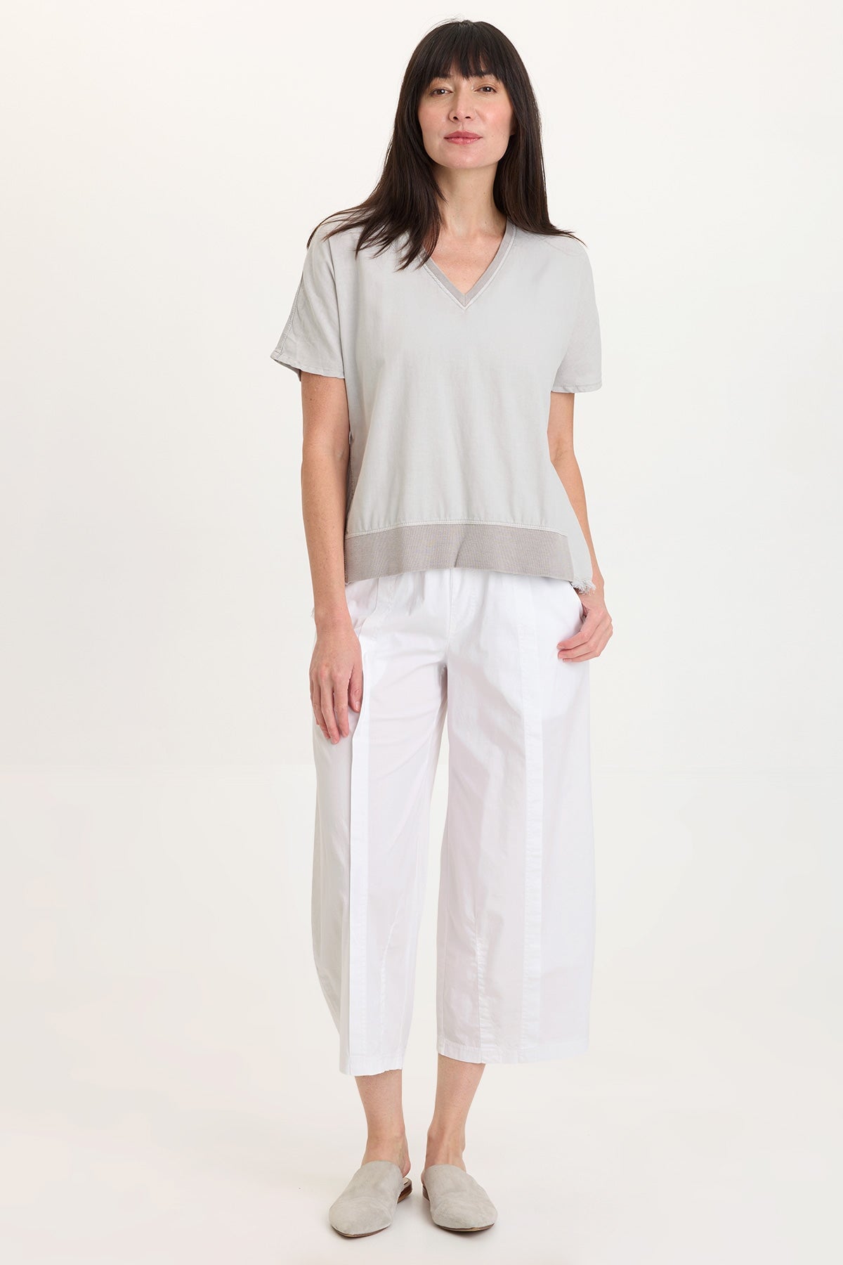 Benson Stretch Poplin Pull-On Waist Barrel Crop Pant White - XCVI
