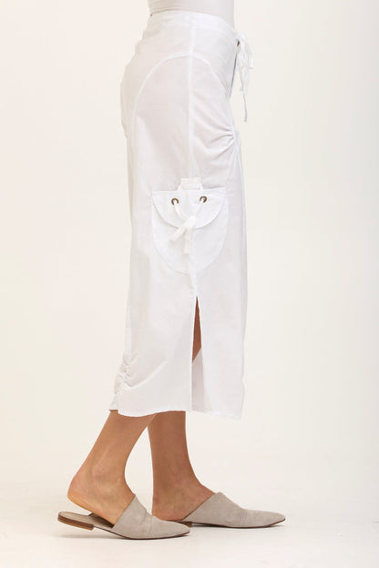 Wearables Split Wide-Leg Cargo Gaucho Crop in Stretch Poplin with button zip fly in White White - XCVI
